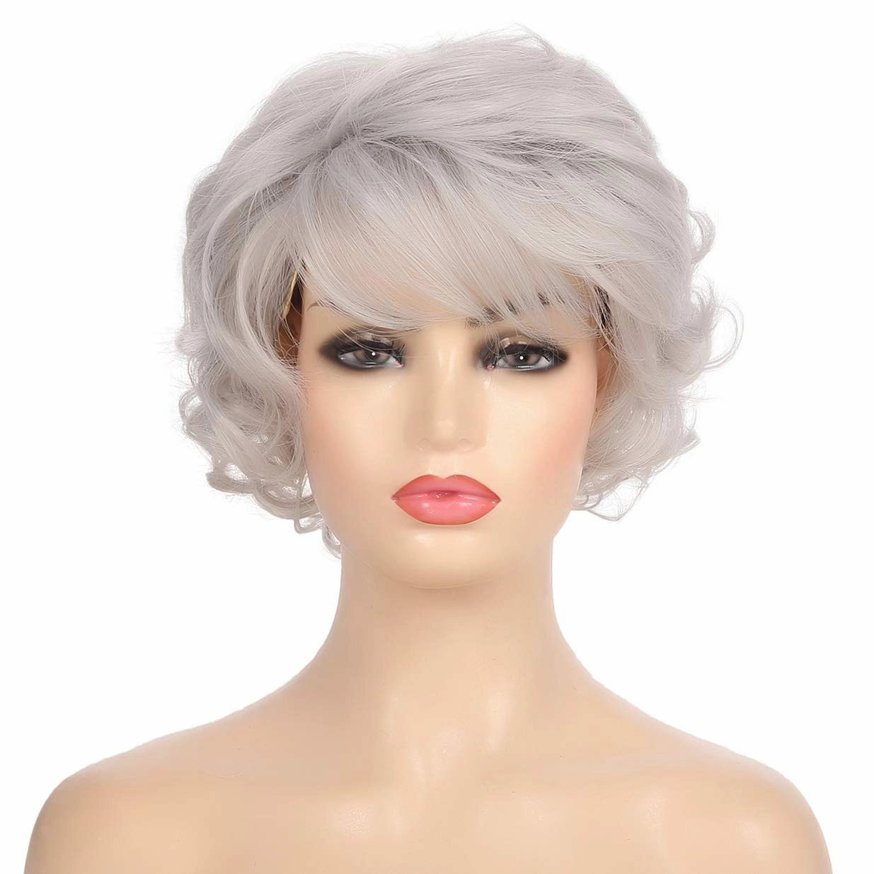 Kaneles Short Curly Grey Women Wigs Hair Old Lady Wig with Bangs Natural Synthetic Hair Heat Resistant Cosplay Full Wigs