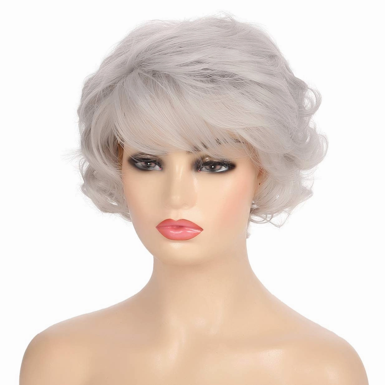 Kaneles Short Curly Grey Women Wigs Hair Old Lady Wig with Bangs Natural Synthetic Hair Heat Resistant Cosplay Full Wigs