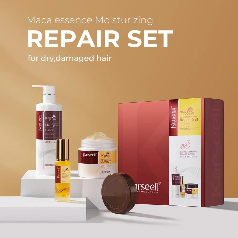 Karseell Collagen Hair Treatment Set, Deep Repair Collagen Hair Mask Shampoo and Argan Oil for Dry Damaged Hair of All Types - 2 x 16.9floz   1.69floz