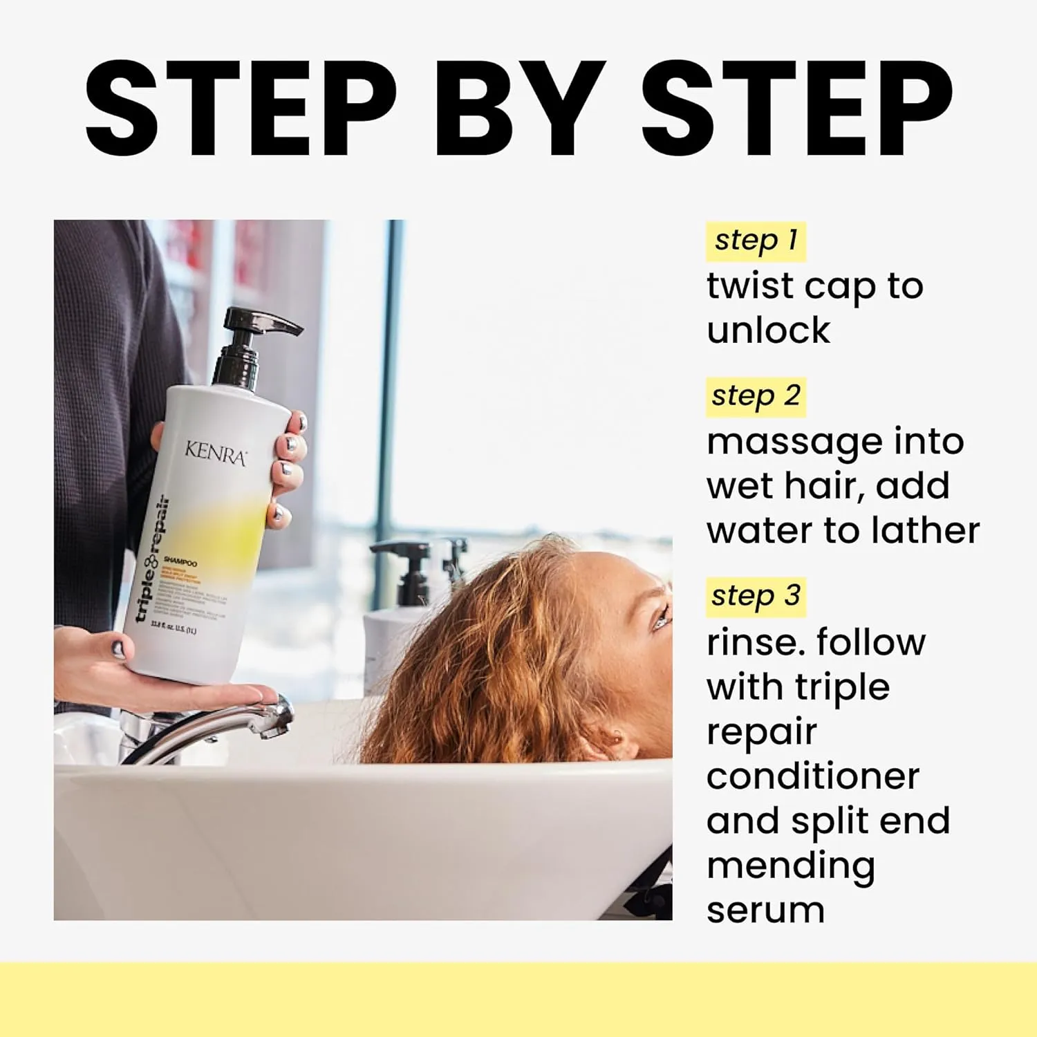 Kenra Triple Repair Shampoo | Targets & Repairs Weak or Broken Bonds | Split Ends | Damaged Hair | Bond Builder | Sulfate-Free