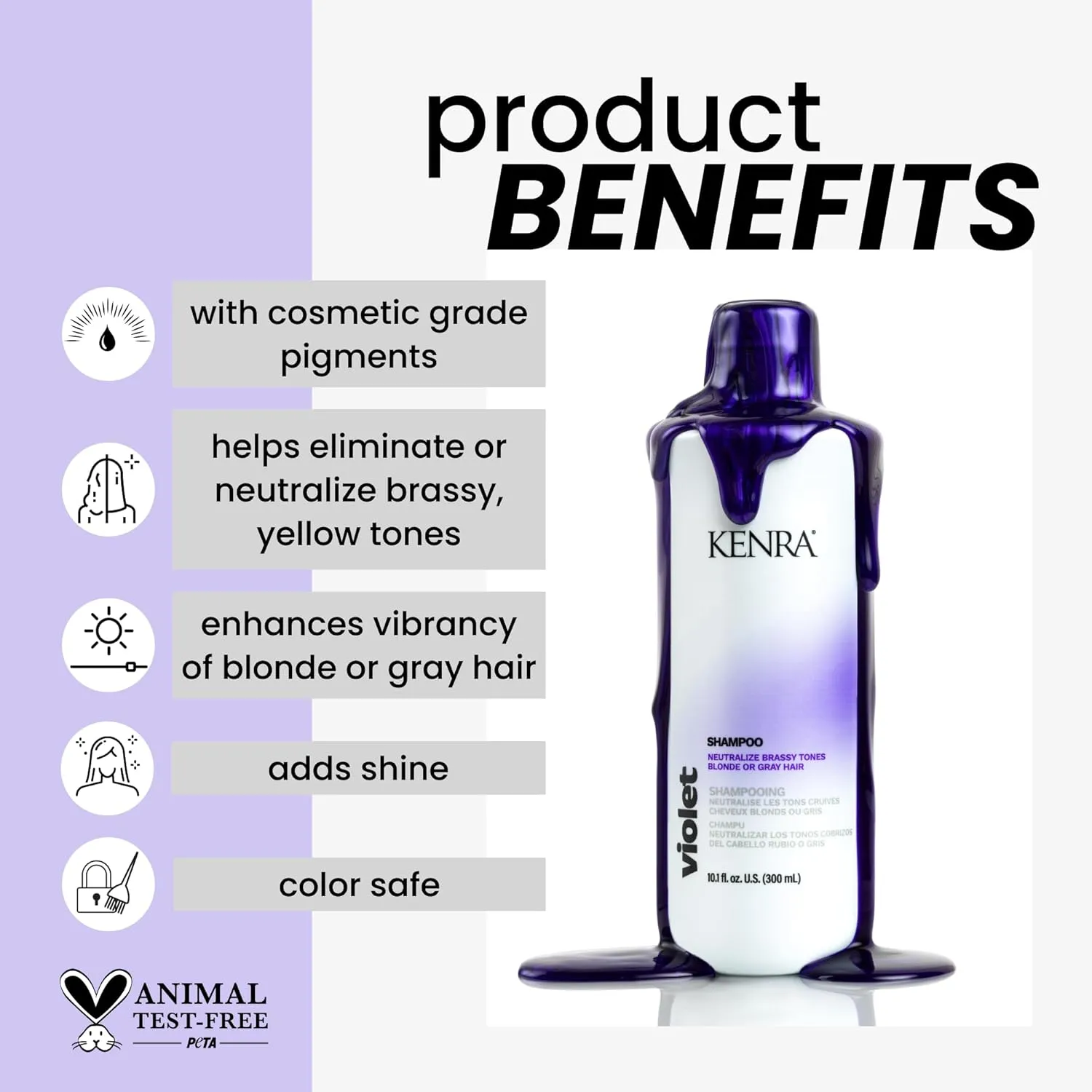 Kenra Violet Shampoo | Eliminates Brassy Tones | Purple Pigment   Deposit | Neutralizes Yellow | Moisturizes Processed Hair | Enhances Vibrancy of Blonde or Gray Hair | Color Safe