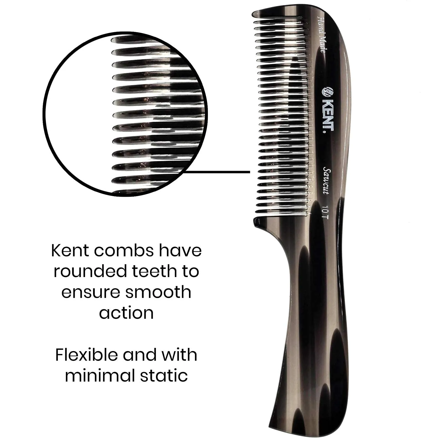 Kent 10T Graphite and Tortoiseshell Wide Tooth Comb - Rake Detangler for Curly, Beard and Men's Hair - Hair Care Supplies
