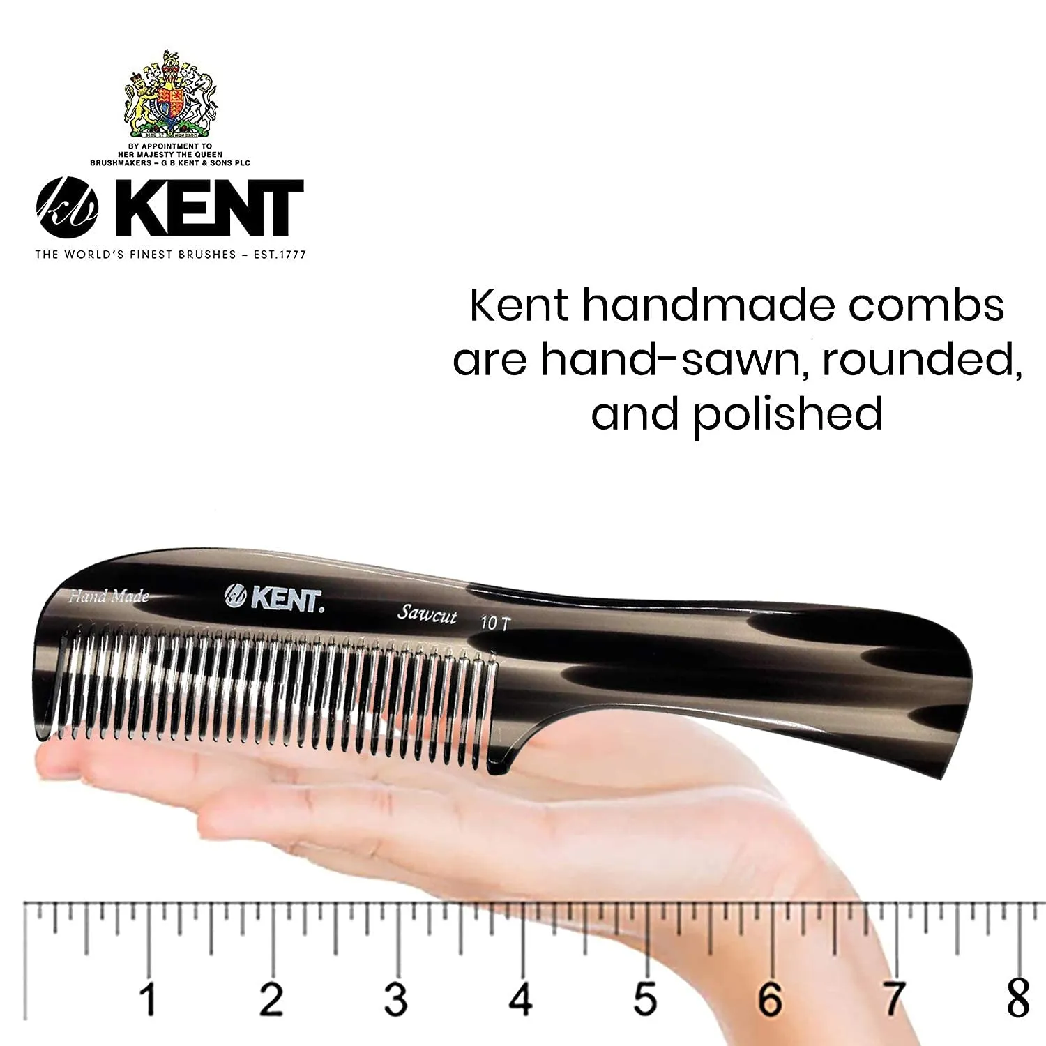 Kent 10T Graphite and Tortoiseshell Wide Tooth Comb - Rake Detangler for Curly, Beard and Men's Hair - Hair Care Supplies