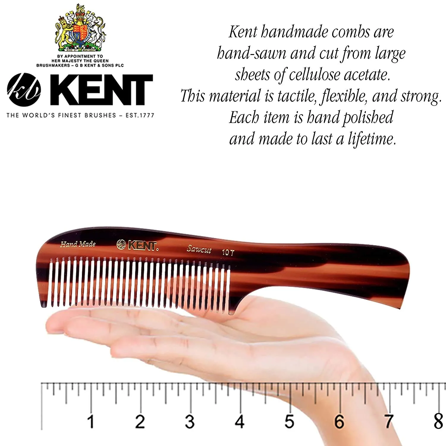 Kent 10T Graphite and Tortoiseshell Wide Tooth Comb - Rake Detangler for Curly, Beard and Men's Hair - Hair Care Supplies