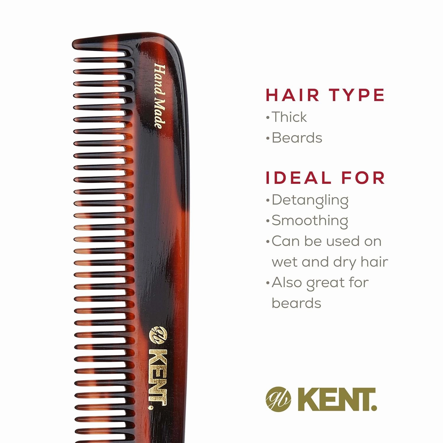 Kent - The Handmade Comb - 192 mm Coarse Toothed Dressing Table Comb Model No. R9T (3-Pack)