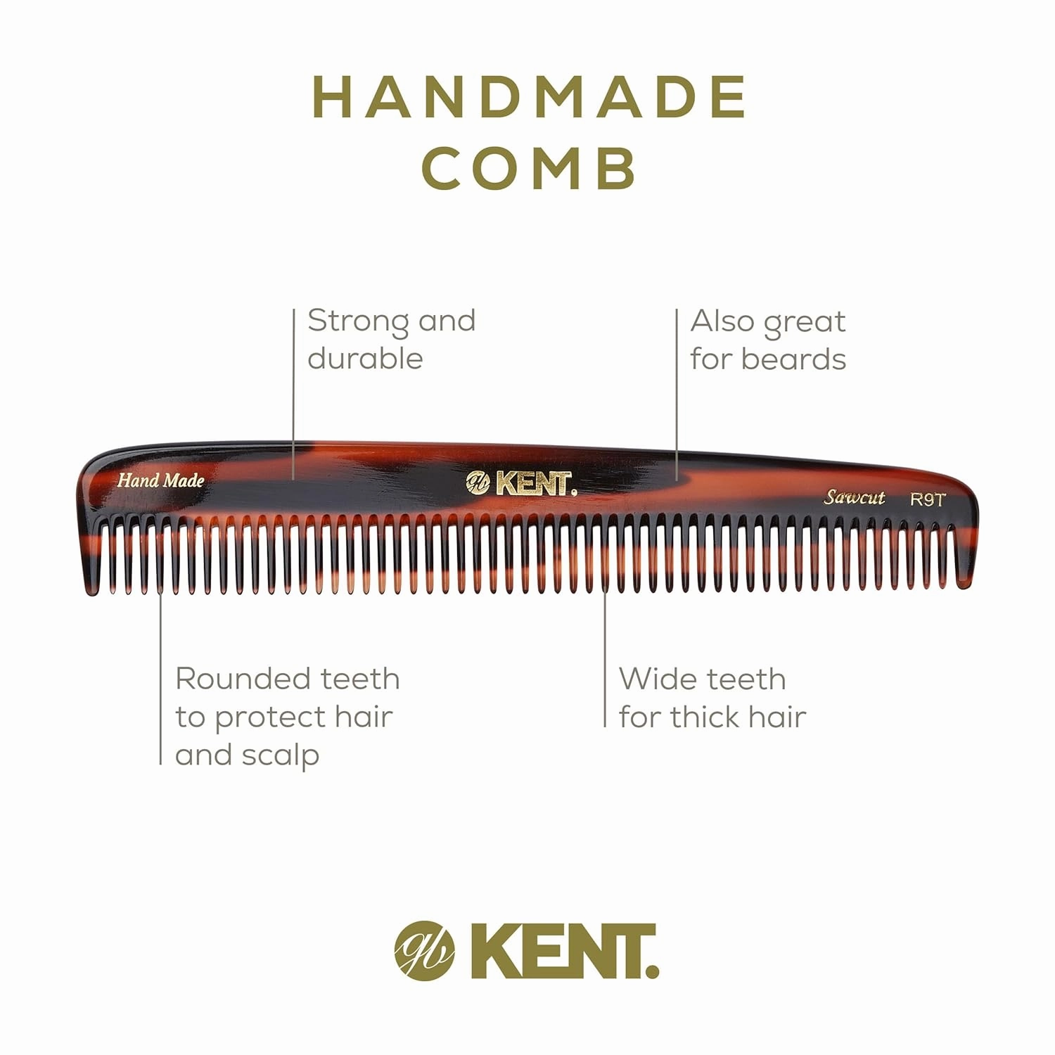 Kent - The Handmade Comb - 192 mm Coarse Toothed Dressing Table Comb Model No. R9T (3-Pack)