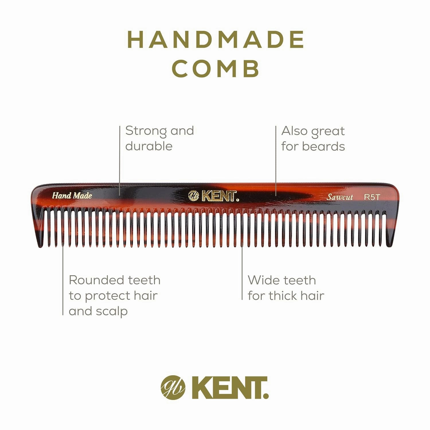 Kent R5T Wide Tooth Comb Detangling Comb, Wide Teeth Dressing Table Beard Combs Men for Thick Curly Wavy Hair, Hair Detangler Combs for Grooming Styling Beard and Mustache