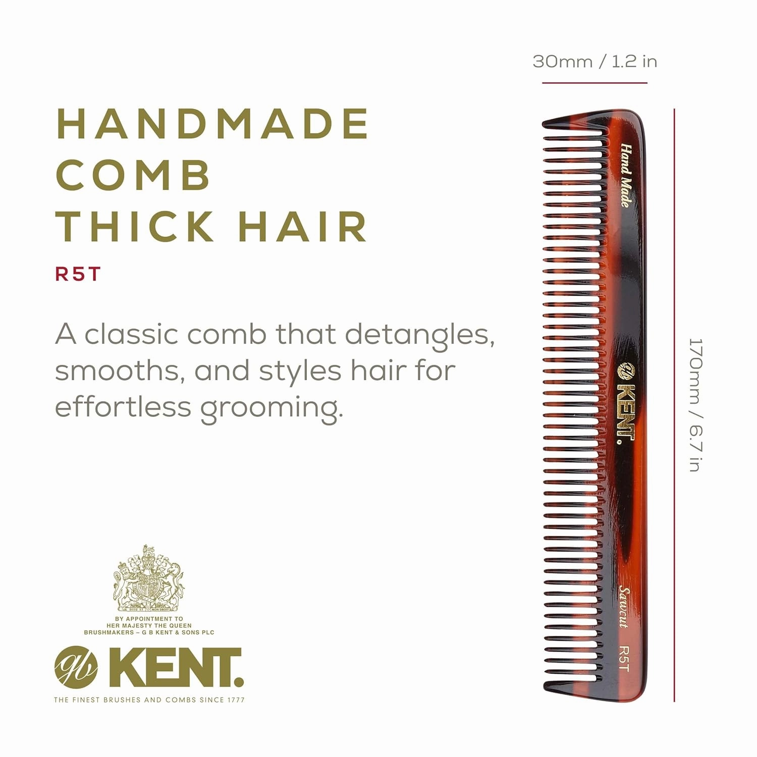 Kent R5T Wide Tooth Comb Detangling Comb, Wide Teeth Dressing Table Beard Combs Men for Thick Curly Wavy Hair, Hair Detangler Combs for Grooming Styling Beard and Mustache