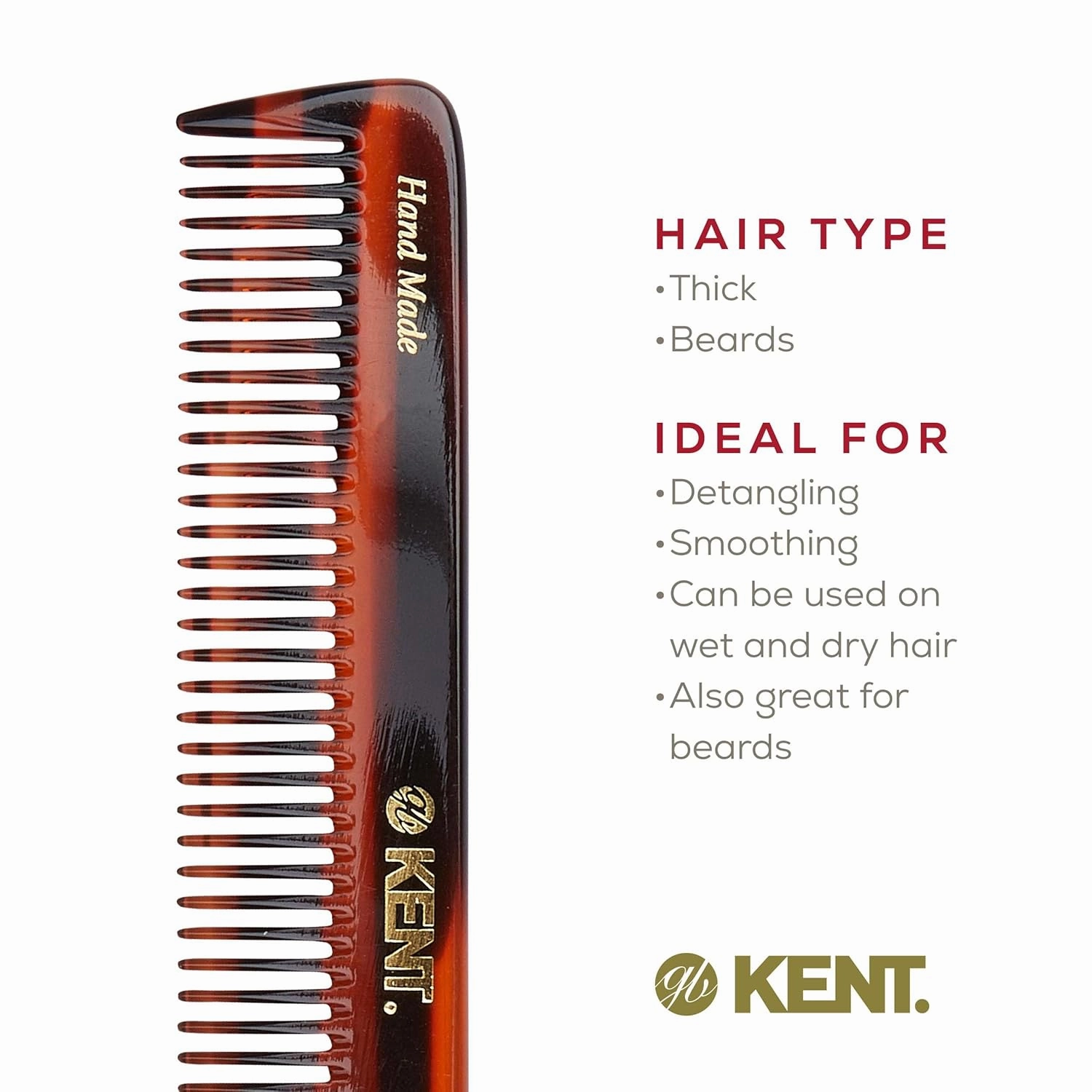 Kent R5T Wide Tooth Comb Detangling Comb, Wide Teeth Dressing Table Beard Combs Men for Thick Curly Wavy Hair, Hair Detangler Combs for Grooming Styling Beard and Mustache