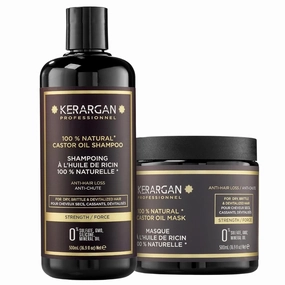 Kerargan - Anti-Hair Loss Shampoo & Mask Duo with Castor Oil for Dry, Weakened, Lifeless Hair - Boosts Growth - Sulfate-Free, Silicone-Free, GMO-Free - 2x16.9 Fl oz