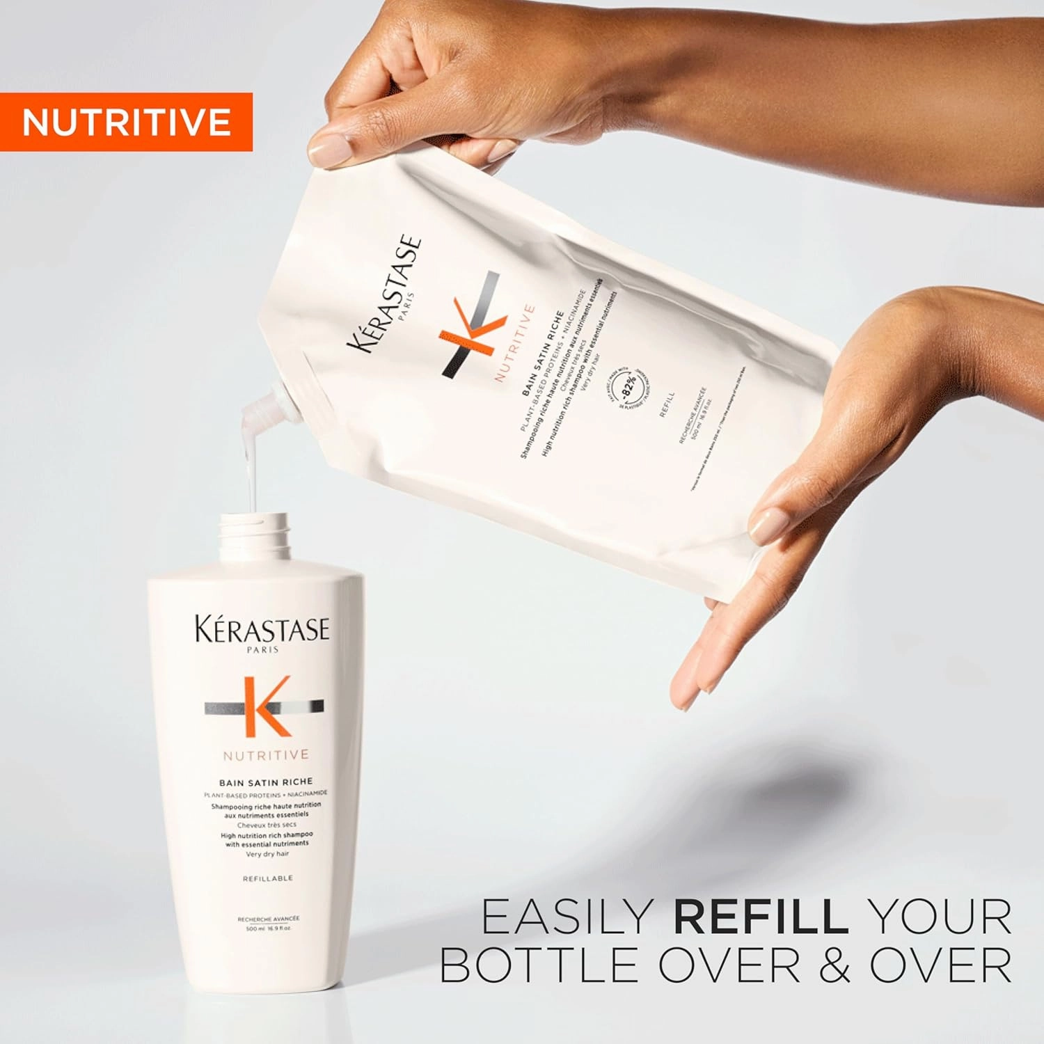 KERASTASE Nutritive Bain Satin Riche Shampoo | Cleanses & Deeply Replenishes Moisture | With Plant-Based Proteins & Niacinamide | For Medium to Thick to Dry Hair