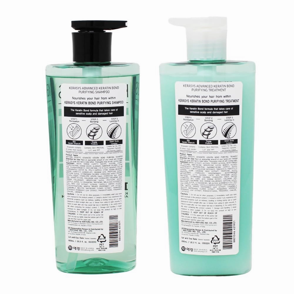 Kerasys Advanced Keratin Bond Shampoo and Treatment Set 20.2 fl oz / 600 ml (Purifying)