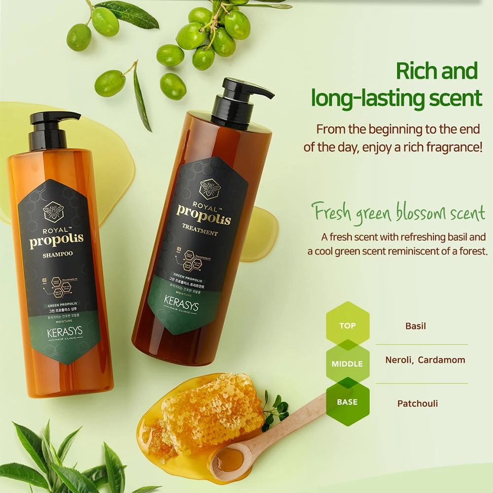 Kerasys Propolis Royal Jelly Extract Green Tea Olive Oil Shiny and Healthy Hair Propolis Green Moisture 33.8 fl oz / 1L (Shampoo, 1-Pack)