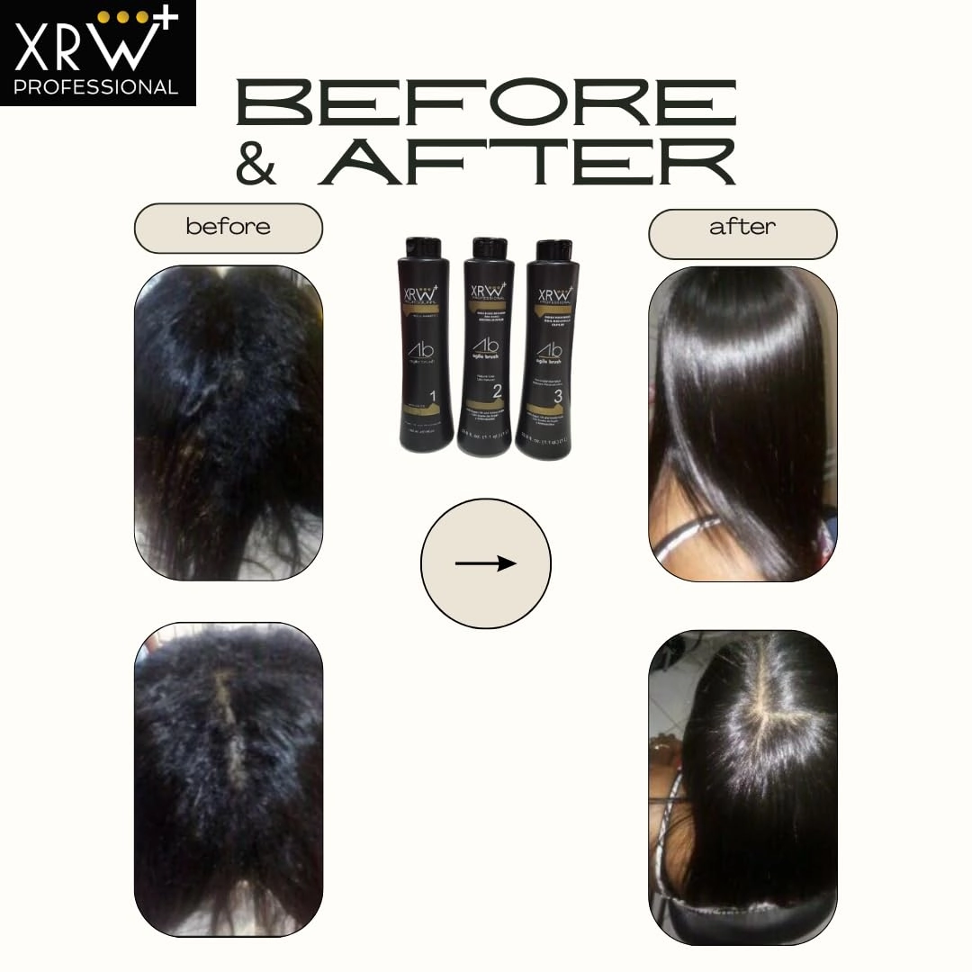 Keratin Agile Brush XRW with Argan Oil and Amino Acids. Brazilian Hair Smoothing System Anti Frizz Active, Anti Residue Shampoo And Repair Mask - (3x1000 ML)