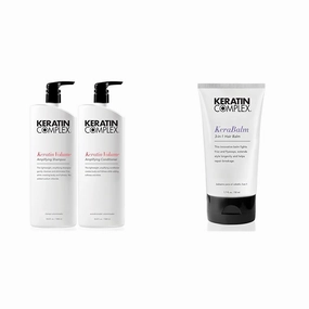Keratin Complex - Keratin Volume Amplifying Shampoo & Conditioner Duo - 33.8 fl oz Each & Kerabalm 3-in-1 Hair Balm, 1.7 fl oz