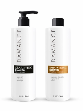 Keratin Recovery Kit, Brazilian Smoothing Treatment Hair Restoration Complex with Stem Cells to Smooth Control Frizz Add Shine and Anti-Volume & Clarifying Shampoo to Remove (32 Oz)