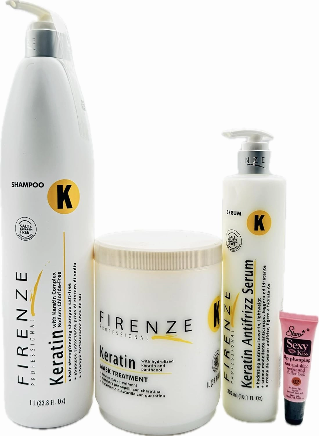 Keratin (Salt Free) Shampoo & Mask 33.8 oz   Anti-Frizz Leave-in Serum 10.1 Fl Oz - Free Starry Lip Gloss 10ml