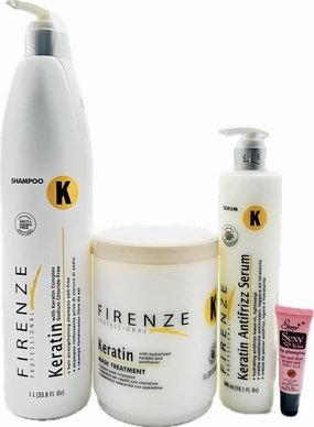 Keratin (Salt Free) Shampoo & Mask 33.8 oz   Anti-Frizz Leave-in Serum 10.1 Fl Oz - Free Starry Lip Gloss 10ml