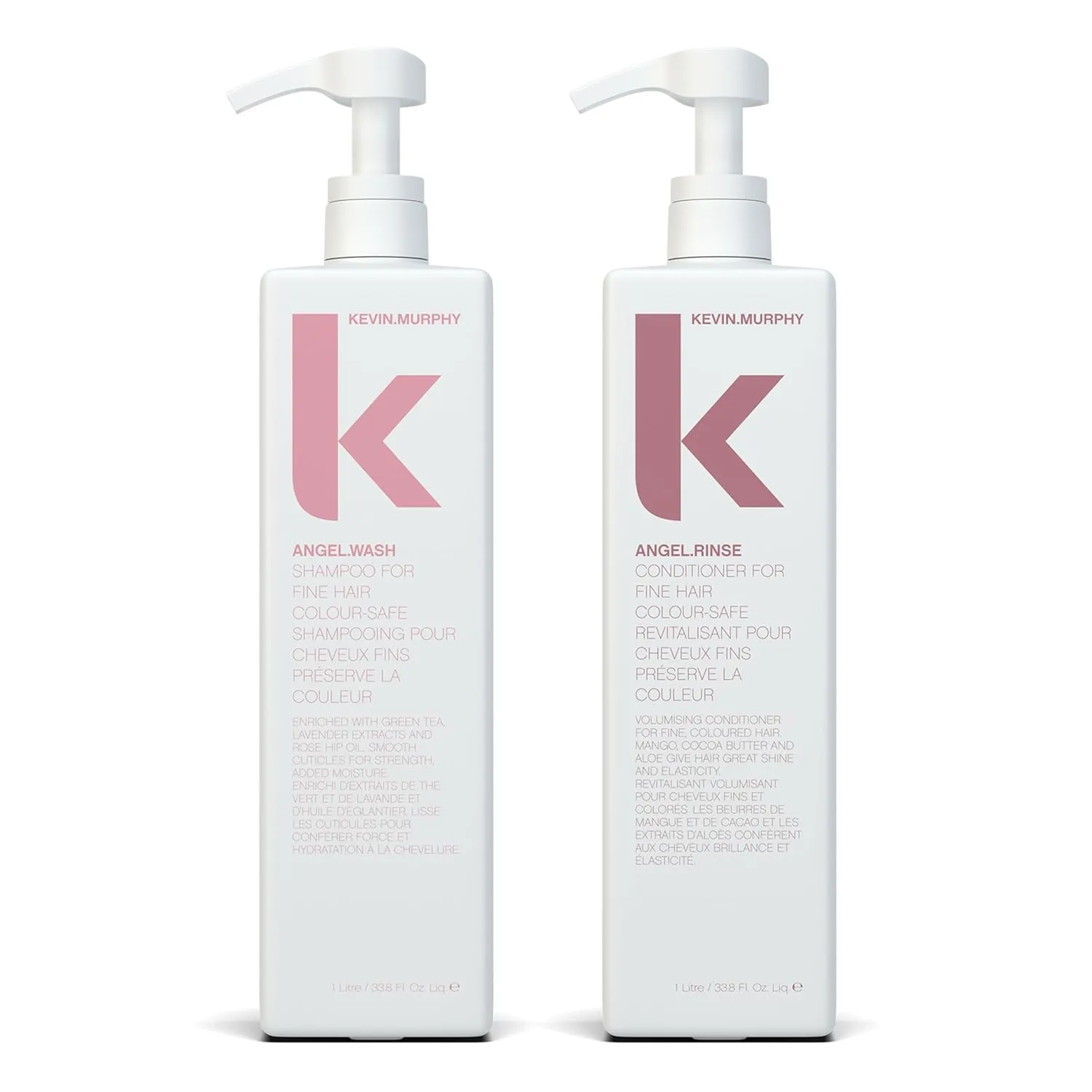 KEVIN.MURPHY ANGEL.WASH & RINSE - Restorative Shampoo & Hair Repair Conditioner - For Fine Coloured Hair - Colour Safe Conditioner - Sulphate & Paraben Free - 1 L / 33.6 fl oz - 2 Pack