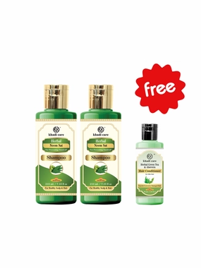 Khadi Care Herbal Neem Sat Shampoo (210ml Each) Pack of 2 Free Green Tea and Aloevera Hair Conditioner (30ml)