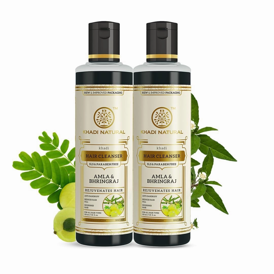Khadi Natural Amla & Bhringraj Hair Shampoo | Anti-Dandruff Shampoo | Ayurvedic Shampooo for Hair Growth | Suitable for All Hair Types | Pack of 2