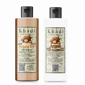 Khadi Natural Herbal Argan Shampoo And Conditioner Combo || Nourish Strengthen And Boost Hair Growth Thickness Enriched With Moroccan Organic Argan Oil Extract 200ml Each