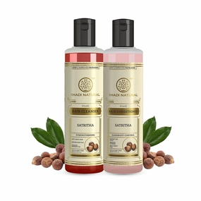 Khadi Natural Satritha Hair Cleanser & Conditioner Combo | Herbal Shampoo Duo to Control Hair Fall & Repair Damage Naturally - (210ml x 2)