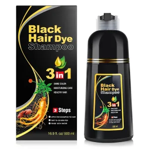 KINGMING Black Hair Dye Shampoo for Gray Coverage - 3 in 1 Herbal Instant color with 100% Cover for Women & Men (500ml)