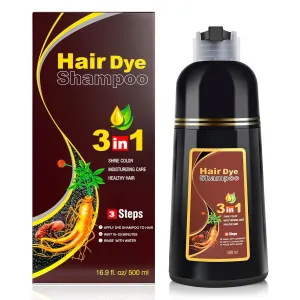 KINGMING Brown Hair Dye Shampoo 3 in 1 - Natural Color for Coverage, Color Treated Hair, Champu Para Canas for Women & Men 500ml