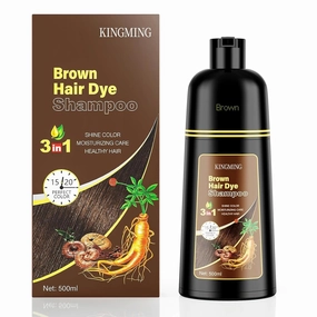 KINGMING Brown Hair Dye Shampoo 3 in 1 for Gray Hair, Hair Color Shampoo for Women Men Grey Hair Coverage, Herbal Ingredients Champu Con Tinte Para Canas 500ml (Brown)