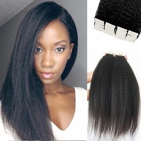 Kinky Straight Tape in Hair Extensions Human Hair, Black Natural Hair Kinky Straight Tape in Hair Extensions 18Inch Hair Extensions 20PCS 50g