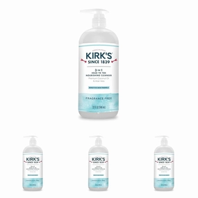 Kirk's 3-in-1 Castile Liquid Soap Fragrance Free Soap | Head-to-Toe Clean Shampoo, Face Soap & Body Wash for Men, Women & Children | 32 Fl Oz. (Pack of 4)