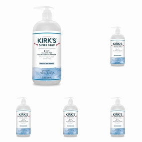 Kirk's 3-in-1 Head to Toe Nourishing Liquid Cleanser- for Men, Women & Children - Premium Coconut Oil & Aloe Vera- Non GMO & Vegan -Original Fresh Scent - 32 Fl Oz (Pack of 5)
