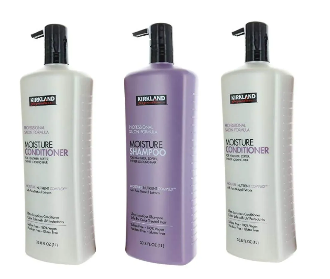 Kirkland Signature Shampoo & Conditioner Bundle - One Professional Salon Formula Moisture Shampoo   Two Conditioners (33.8 Fl. Oz Each)