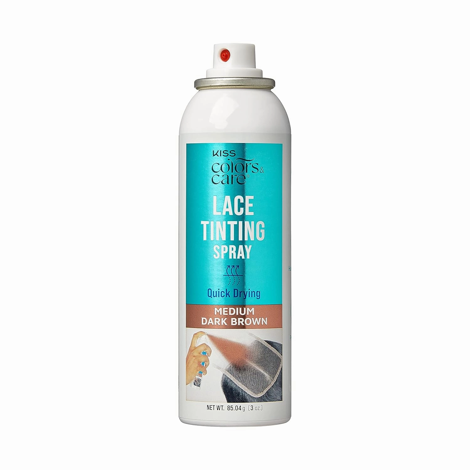 KISS Colors & Care Quick Drying Lace Tinting Spray, Medium Dark Brown, 3 oz. - Blends Lace Seamlessly, Washes Out Easily, Smudge-Free Formula, Sweat Resistant, Natural Look, Buildable Coverage