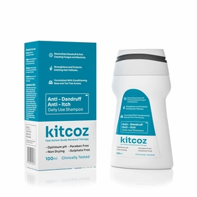 Kitcoz Daily Anti Dandruff & Anti Itch Shampoo (Non-Drying) | Reduces Up To 100% Dandruff & Itching From Source | For Men & Women (100ml)