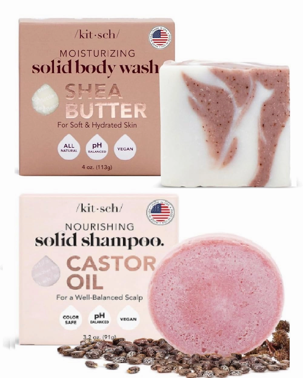 Kitsch Shea Butter Body Wash Bar & Castor Oil Shampoo Bar