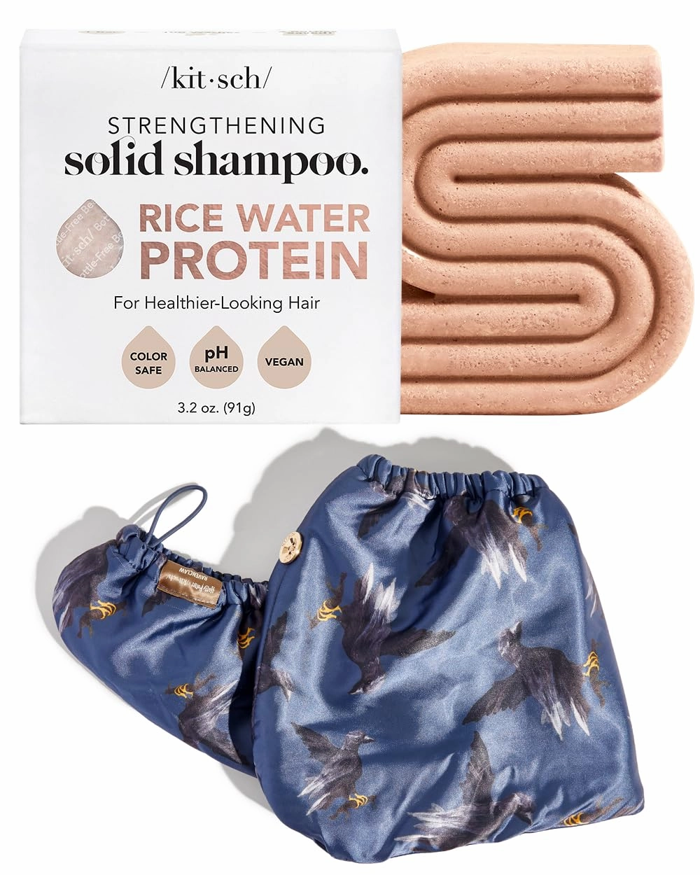 Kitsch x Harry Potter Ravenclaw Satin Wrapped Microfiber Hair Towel & Rice Water Shampoo Bar Bundle – Anti-Frizz, Quick-Dry, Strengthens Weak or Damaged Hair