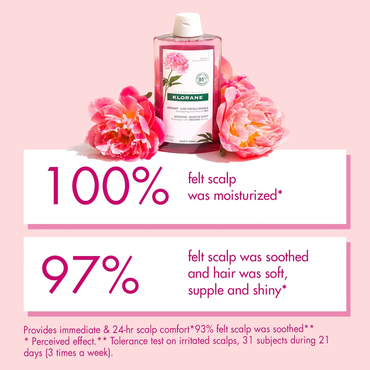 Klorane Shampoo with Peony, Soothing Relief for Dry Itchy Flaky Sensitive Scalp, pH Balanced, Provides Scalp Comfort