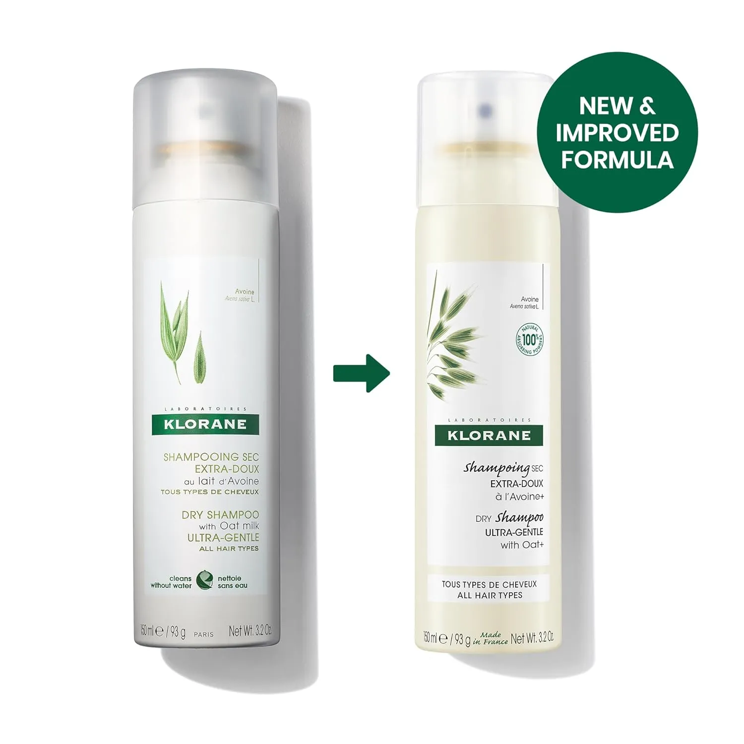 Klorane Ultra Gentle Dry Shampoo with Oat  - Gentle Formula - Instantly Revives Hair and Eliminates Odor, Dirt, and Oils - Hypoallergenic & Vegan - Paraben & Sulfate-Free