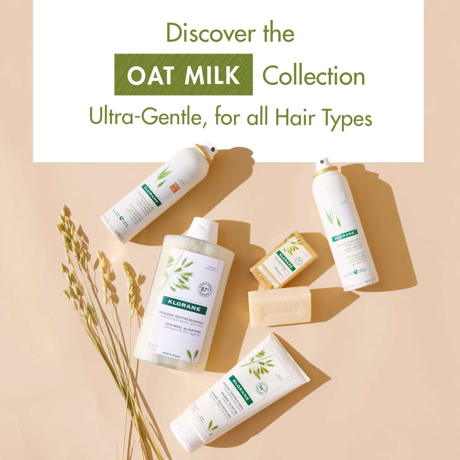 Klorane Ultra-Gentle Shampoo with Oat Milk - Sulfate-Free - Dermatologist and Pediatric Tested - Hypoallergenic, Vegan, Plant-Based Fomula - High Tolerance Formula for Whole Family