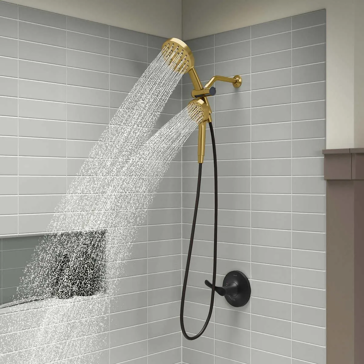 Kohler Prone 3-in-1 Multifunction Shower Head with PowerSweep Combo Shower Kit, PowerSweep Spray, Magnetic Handshower Dock (Gold)