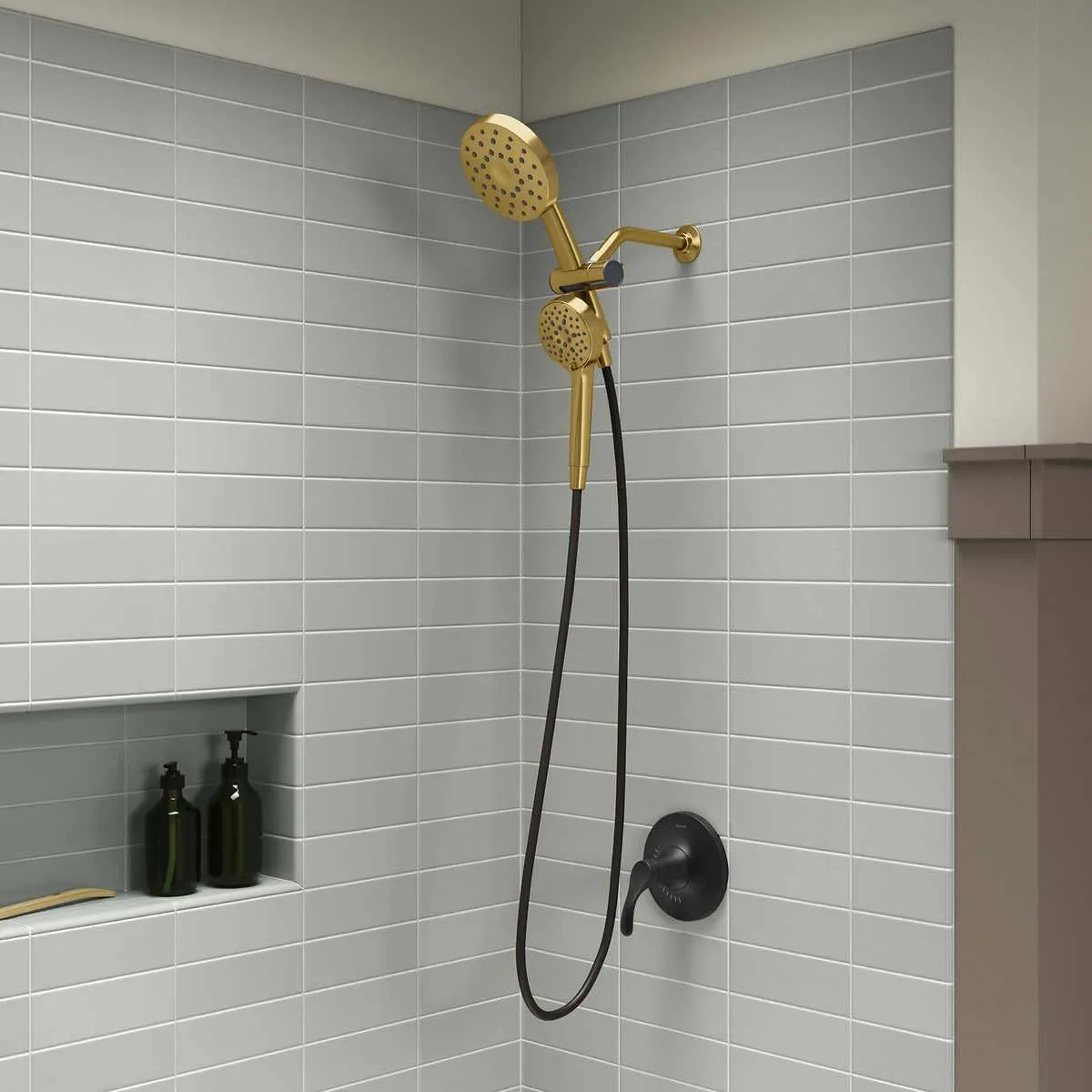 Kohler Prone 3-in-1 Multifunction Shower Head with PowerSweep Combo Shower Kit, PowerSweep Spray, Magnetic Handshower Dock (Gold)