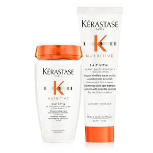 KÉRASTASE Nutritive Bain Satin Shampoo & Lait Vital Conditioner Set, Gently Cleanses & Replenishes Moisture with Plant-Based Proteins & Niacinamide for Fine to Medium Dry Hair, 8.5 Fl Oz
