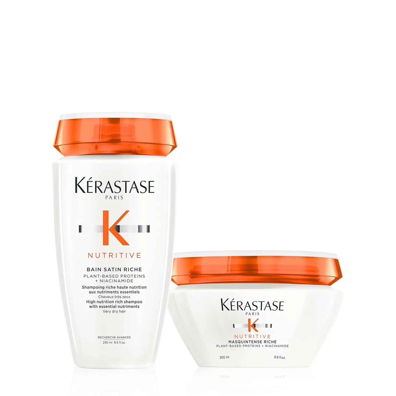 KÉRASTASE Nutritive Satin Riche Shampoo & Masquintense Riche Mask Set, Cleanses & Deeply Replenishes Moisture with Plant-Based Proteins & Niacinamide for Medium to Thick to Dry Hair, 8.5 Fl Oz