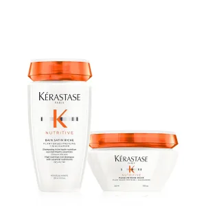 KÉRASTASE Nutritive Satin Riche Shampoo & Masquintense Riche Mask Set, Cleanses & Deeply Replenishes Moisture with Plant-Based Proteins & Niacinamide for Medium to Thick to Dry Hair, 8.5 Fl Oz