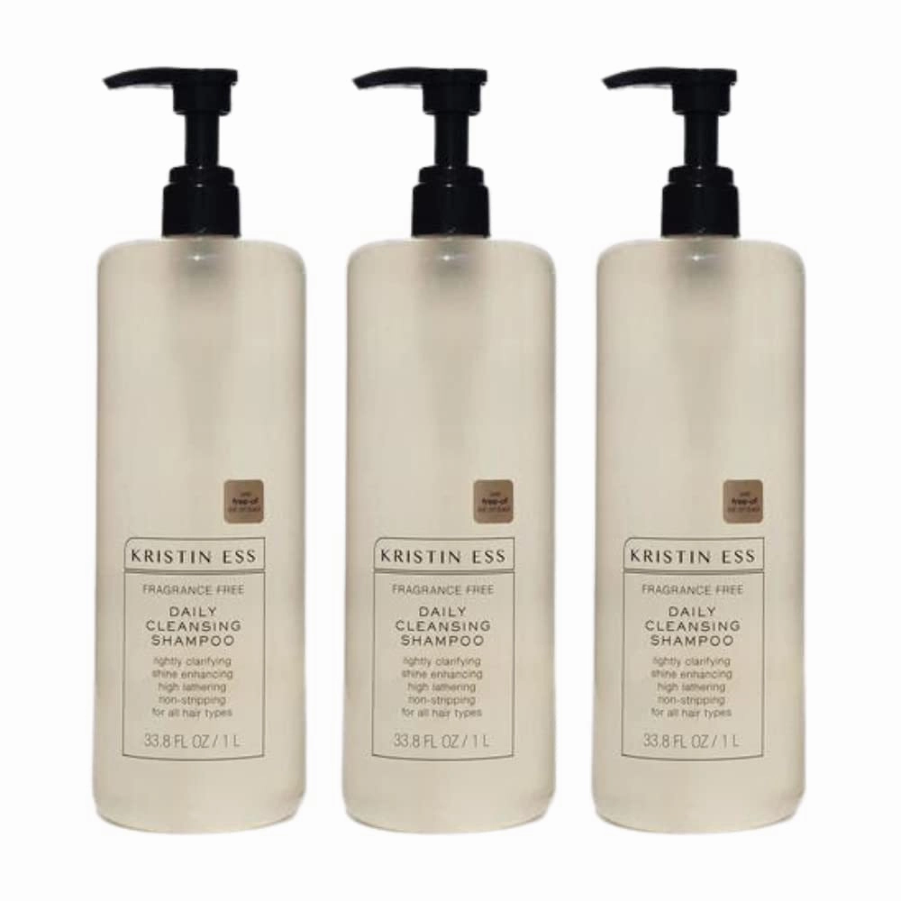 Kristin Ess Hair Fragrance Free Daily Cleansing Shampoo, Lightly Clarifying, Shine Enhancing, Vegan, Color   Keratin Safe, 33.8 fl oz (Pack of 3)