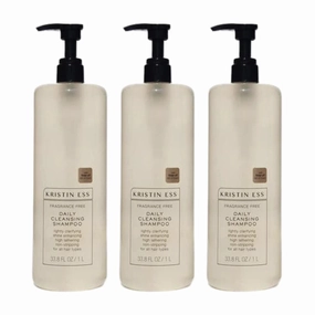 Kristin Ess Hair Fragrance Free Daily Cleansing Shampoo, Lightly Clarifying, Shine Enhancing, Vegan, Color   Keratin Safe, 33.8 fl oz (Pack of 3)