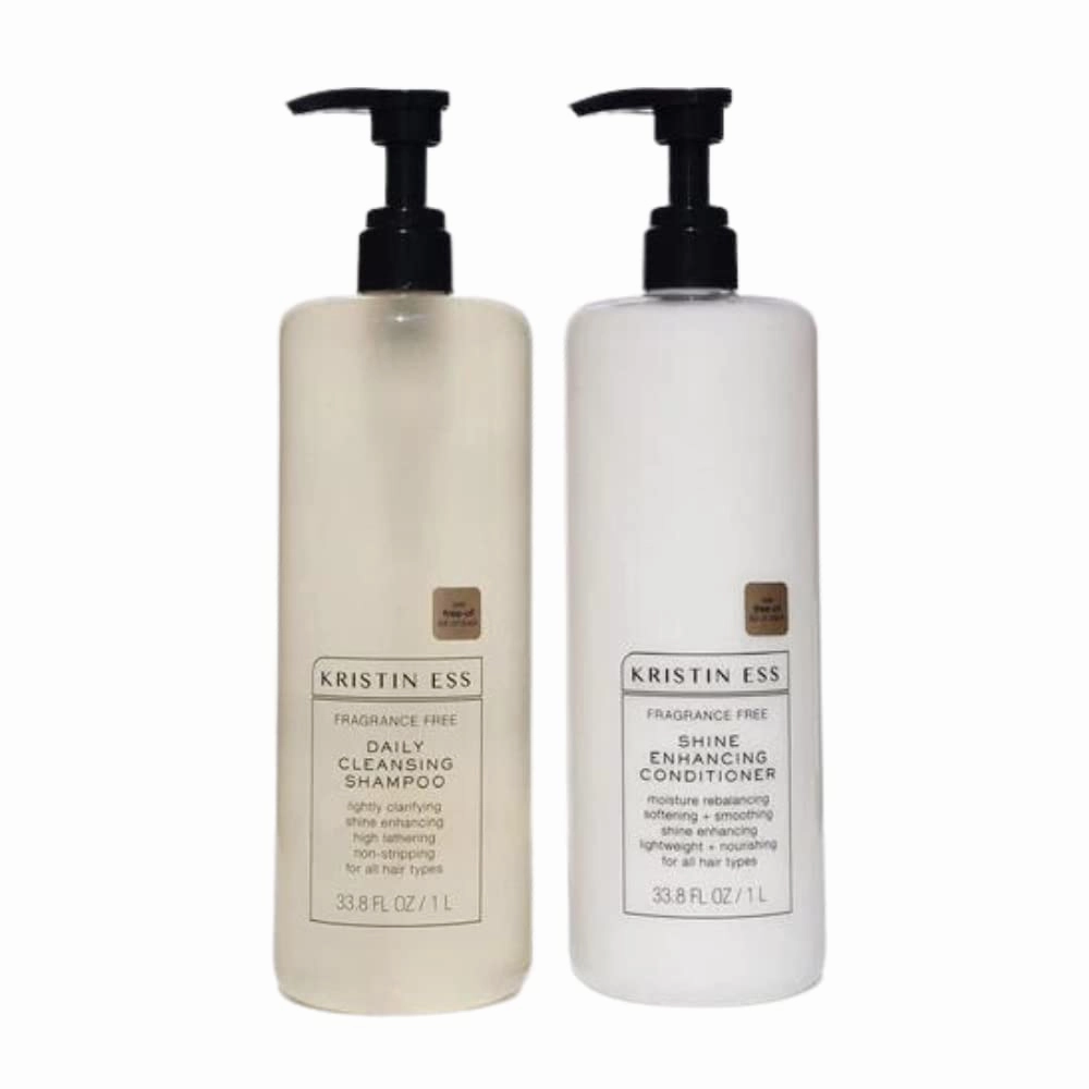 Kristin Ess Hair Fragrance Free Daily Cleansing Shampoo, Lightly Clarifying, Shine Enhancing, Vegan, Color   Keratin Safe, 33.8 fl oz (Pack of 3)
