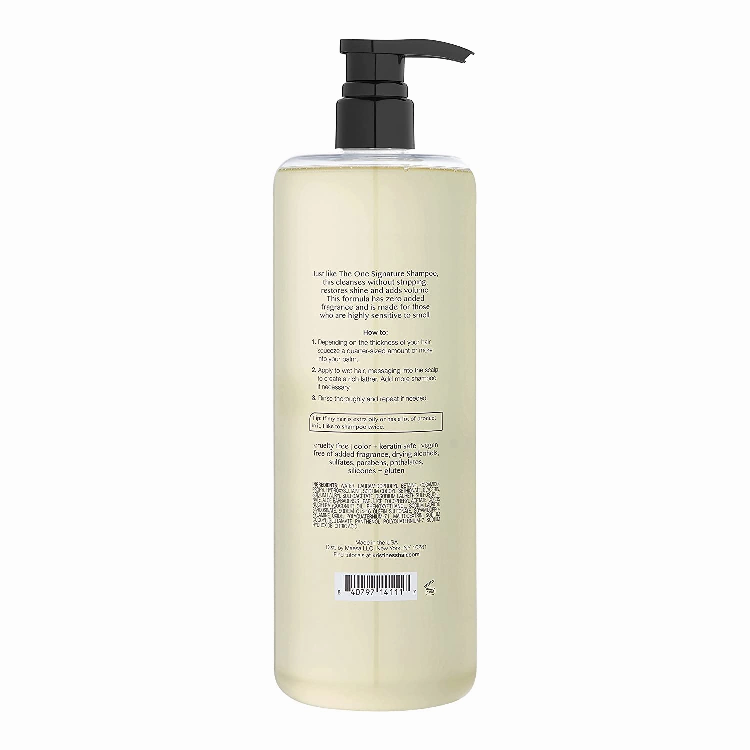 Kristin Ess Hair Fragrance Free Daily Cleansing Shampoo, Lightly Clarifying, Shine Enhancing, Vegan, Color   Keratin Safe, 33.8 fl oz (Pack of 3)